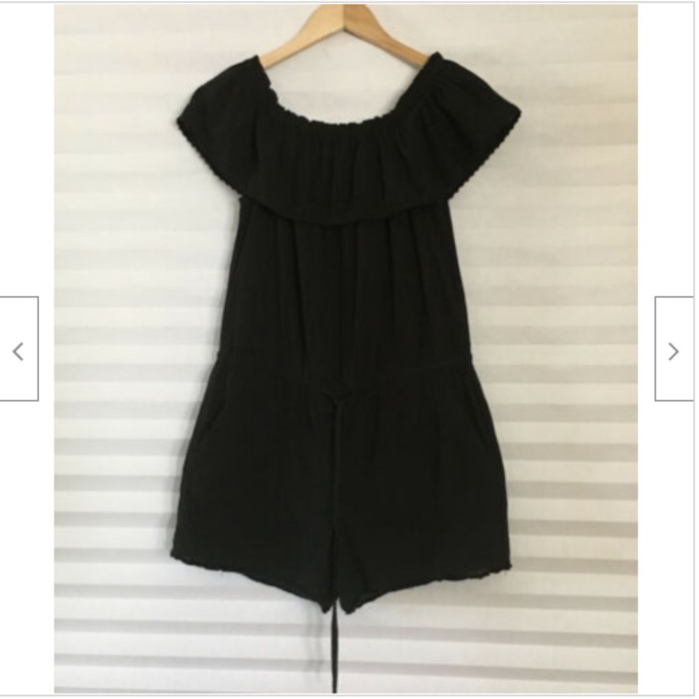 Ann Taylor Loft Romper Flutter Sleeveless Drawstring Pockets Black